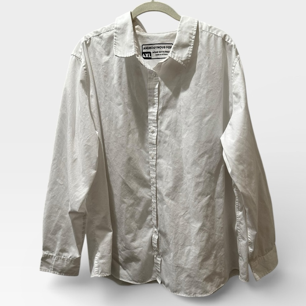 Androgynous Fox White Button Down Shirt – 4XL – Gender Neutral Oversized Fit